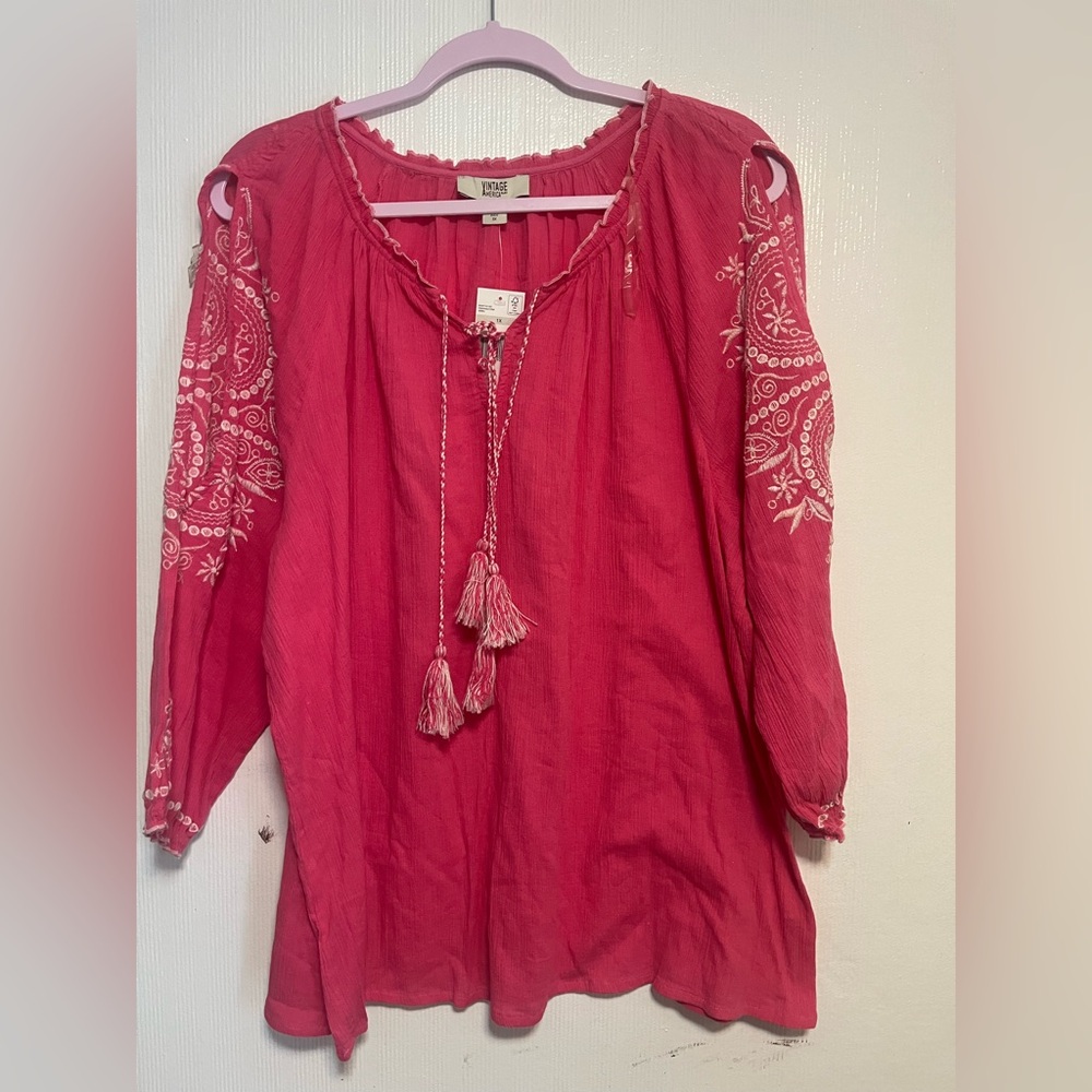 Vintage America Red Boho Blouse
